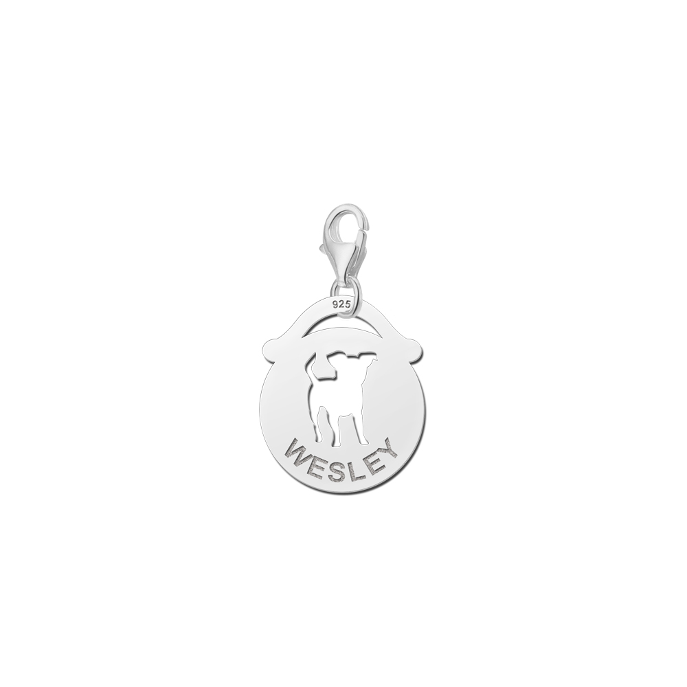 Silver pet namecharm round doggy