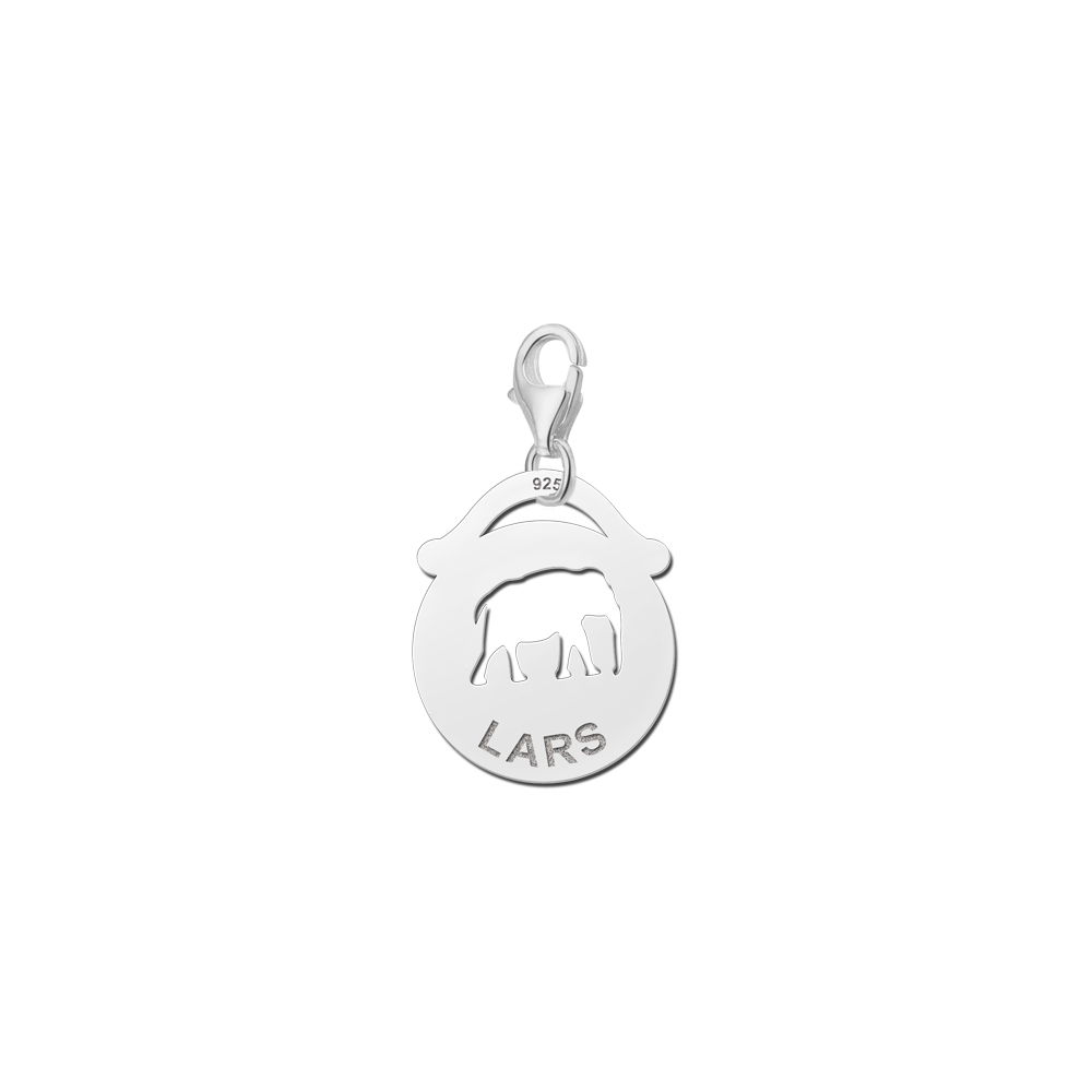 Silver pet namecharm round elephant