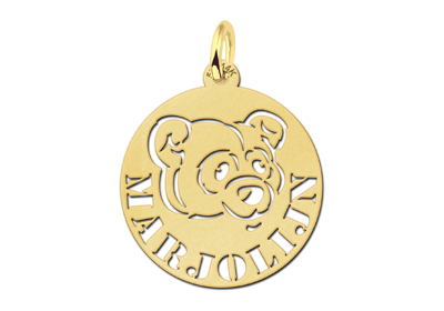 Round Gold Pendant with Bear and Name