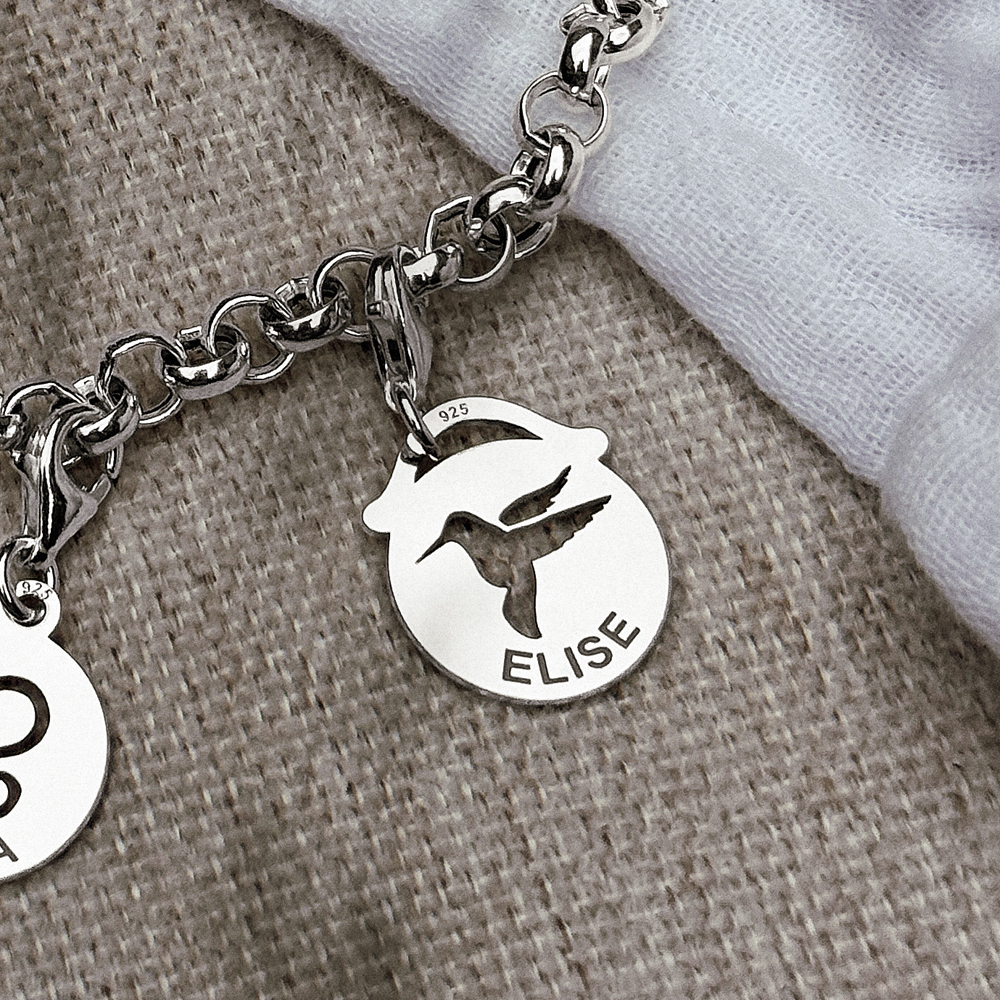 Silver pet namecharm round bird