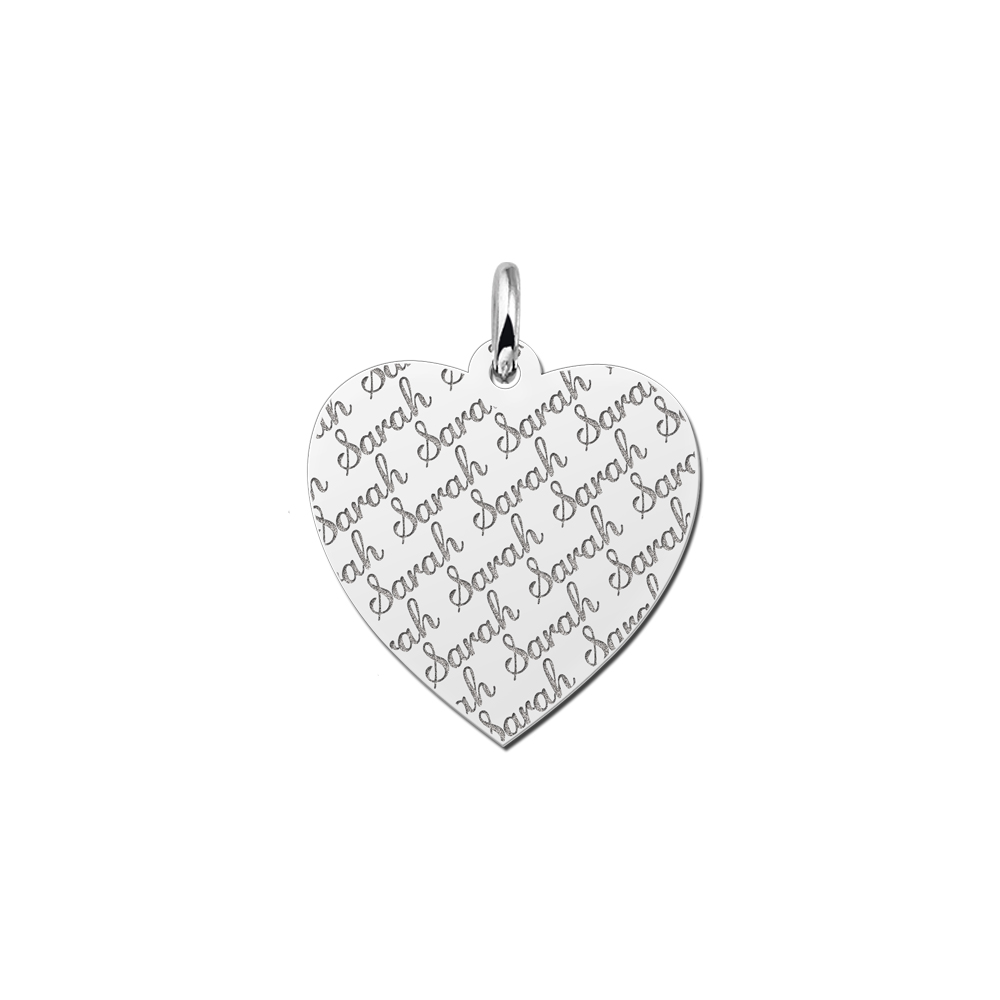 Silver heart nametag repeat engraving