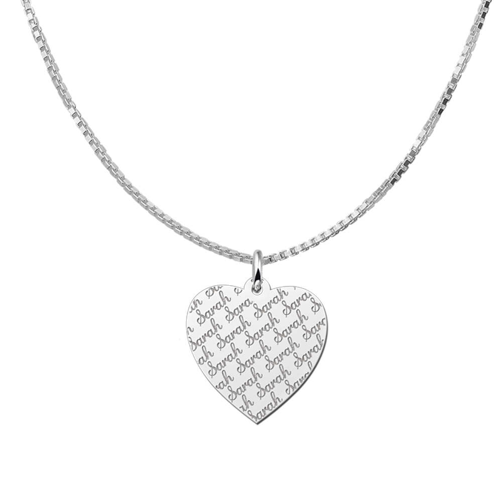 Silver heart nametag repeat engraving