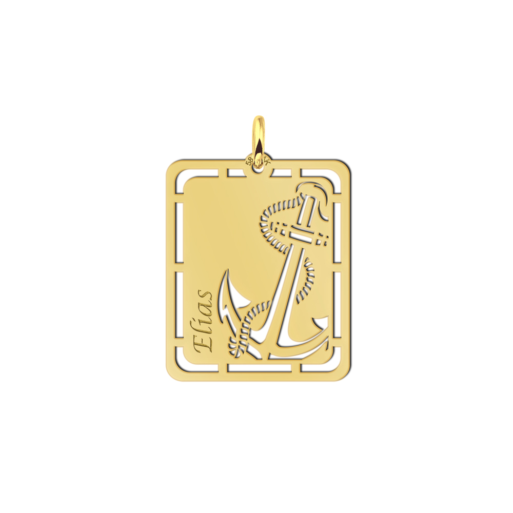 Gold pendant with anchor and name engraving