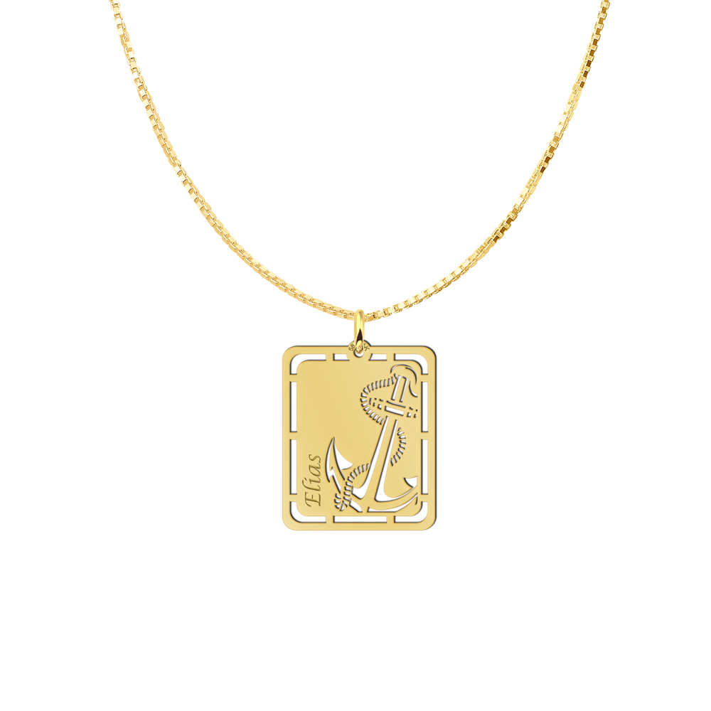 Gold pendant with anchor and name engraving