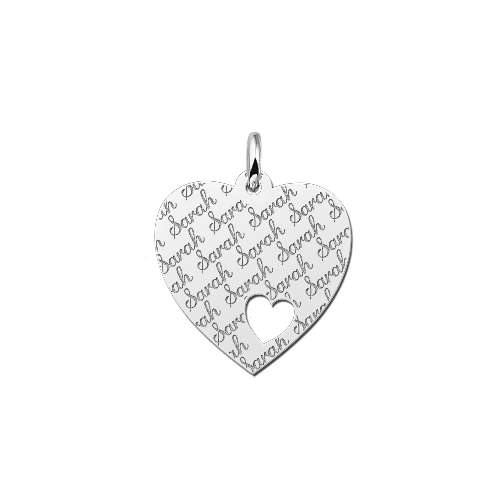 Silver heart nametag repeat engraving heart
