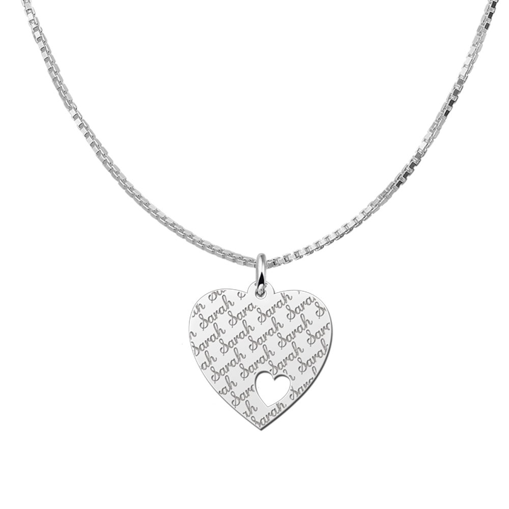 Silver heart nametag repeat engraving heart