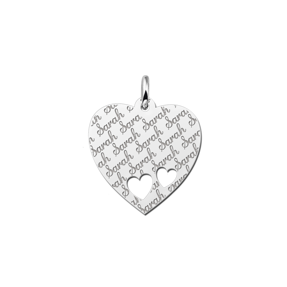 Silver heart nametag repeat engraving hearts
