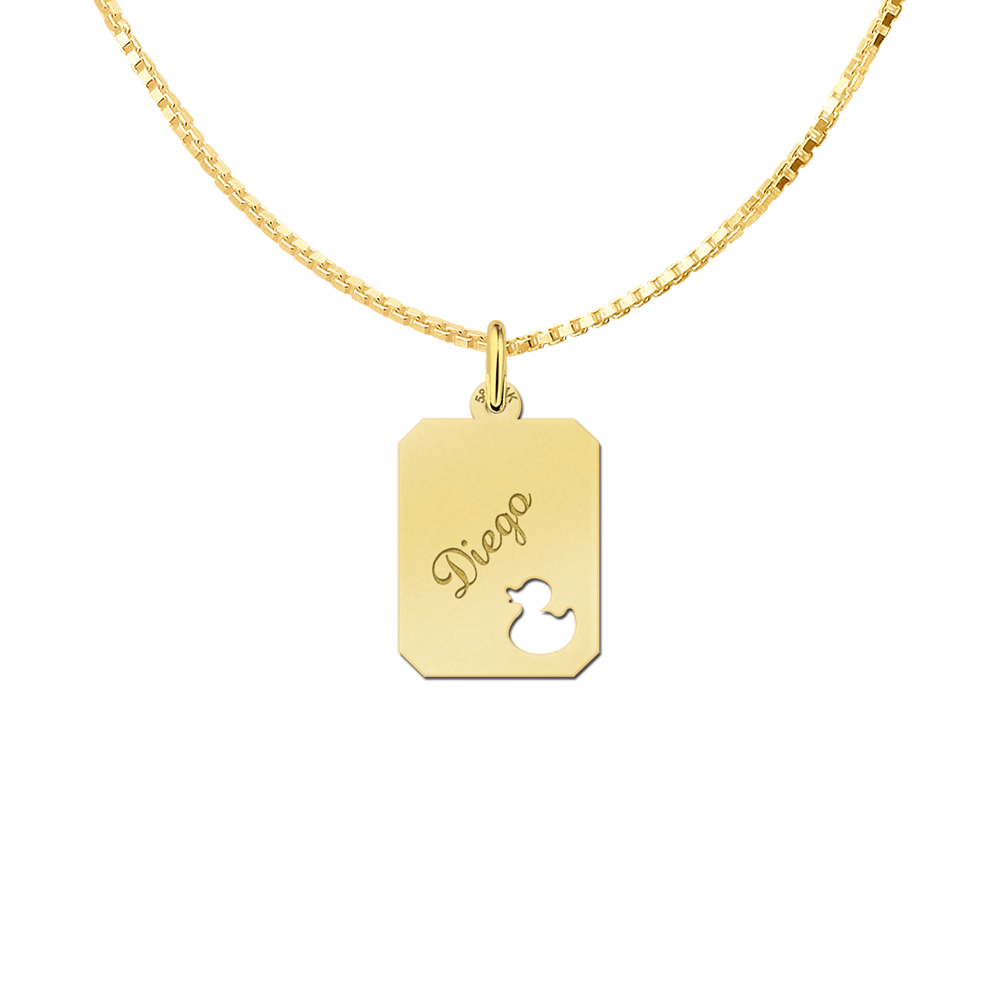 Silver engraved kids rectangle nametag duck