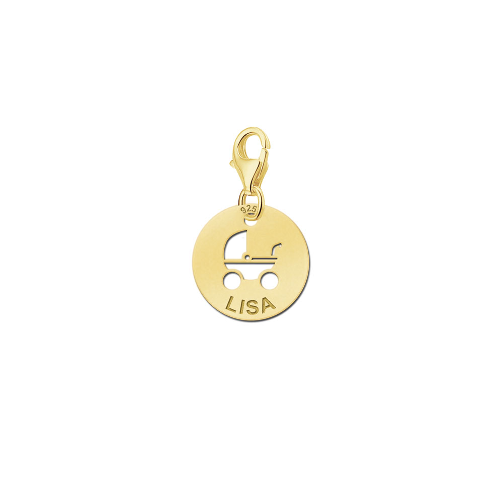 Gold plated baby pram charm with name