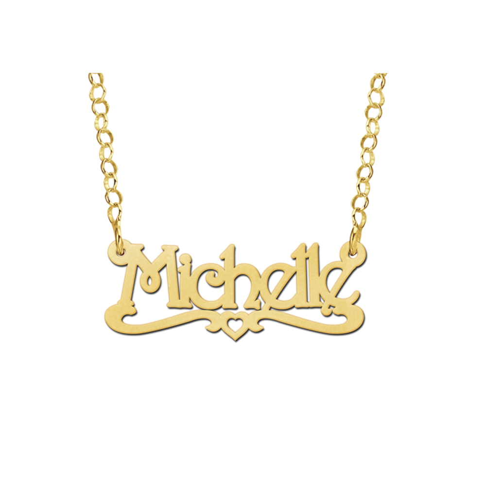Gold child’s name necklace, model Michelle