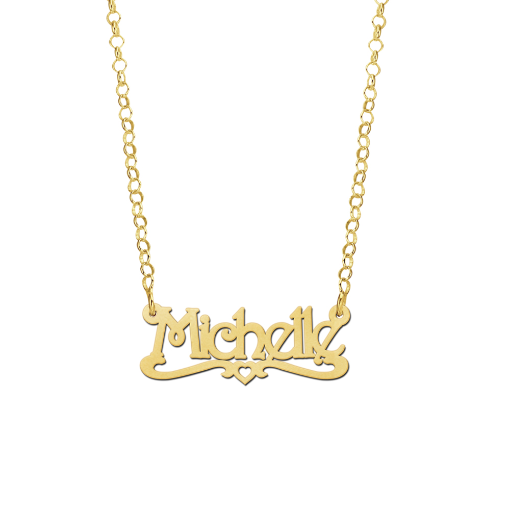 Gold child’s name necklace, model Michelle