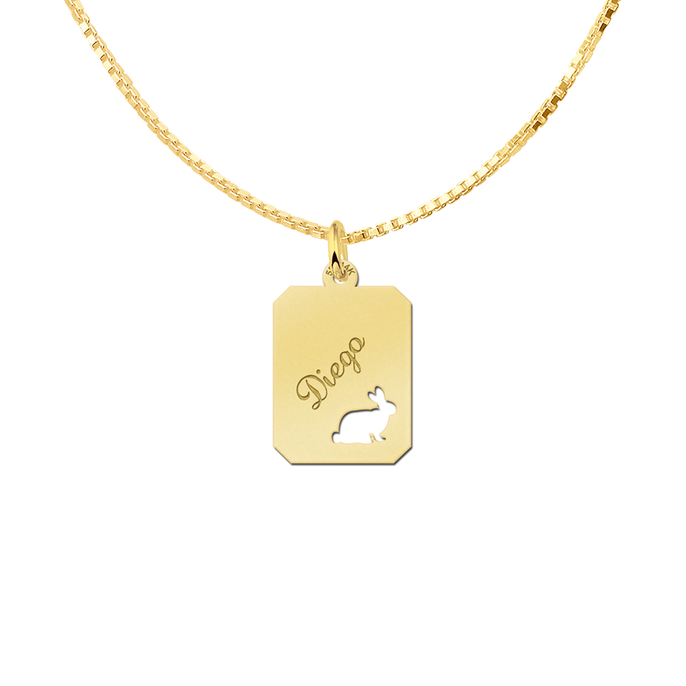 Silver engraved kids rectangle nametag rabbit