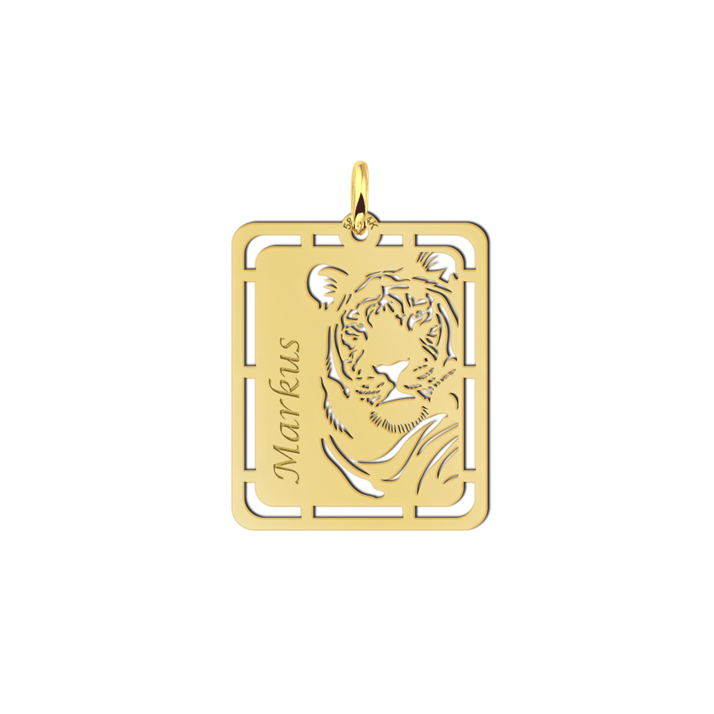 Gold pendant with tiger and name engraving