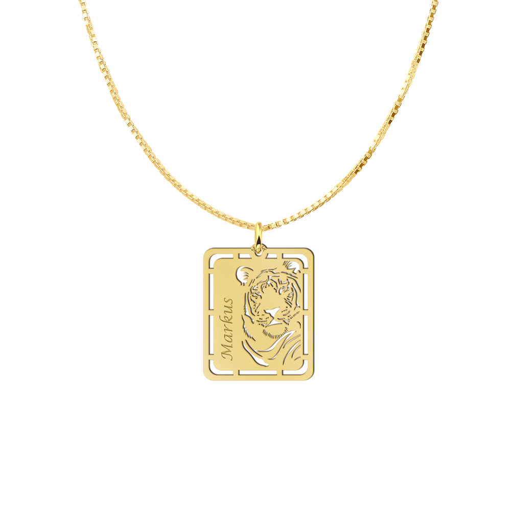 Gold pendant with tiger and name engraving