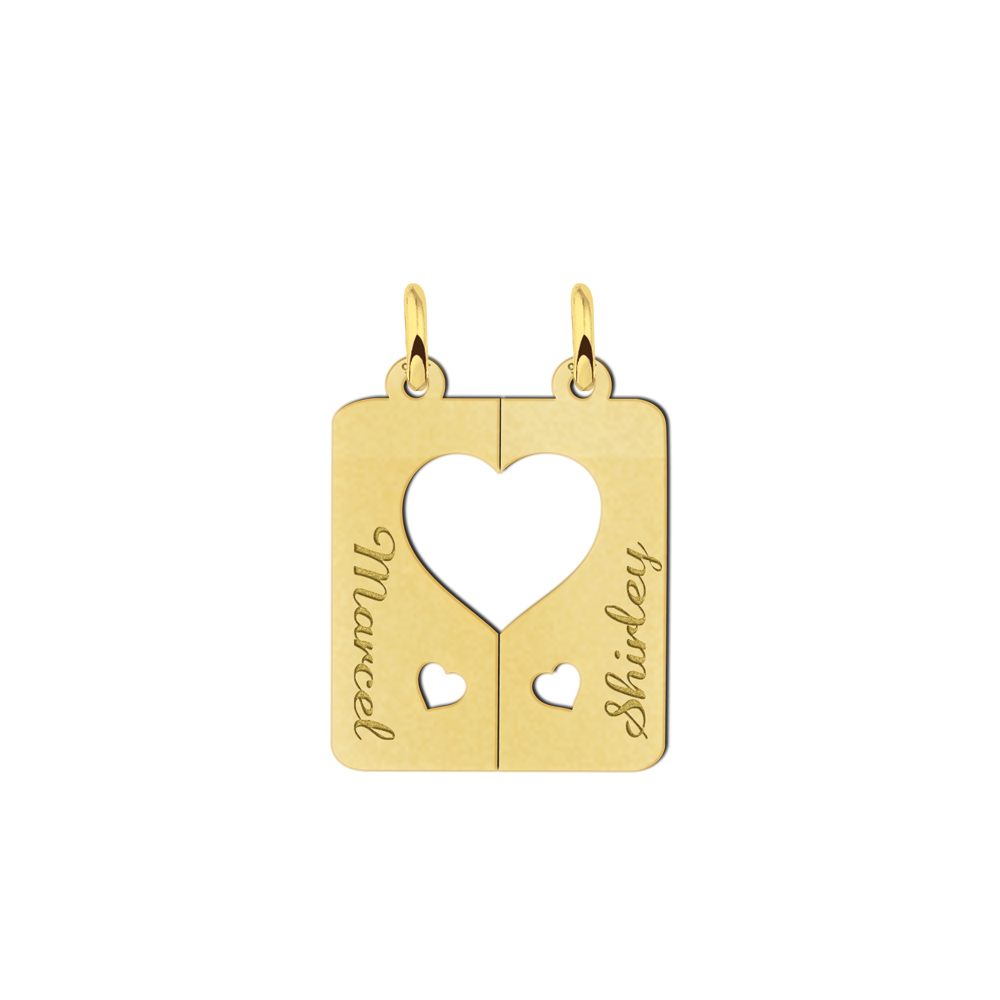 Gold plated breakable heart pendants with names