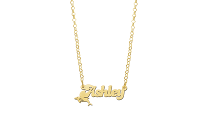 Gold Kids Name Necklace with Dolphin