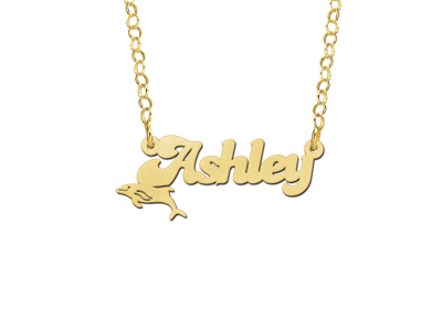 Gold Kids Name Necklace with Dolphin