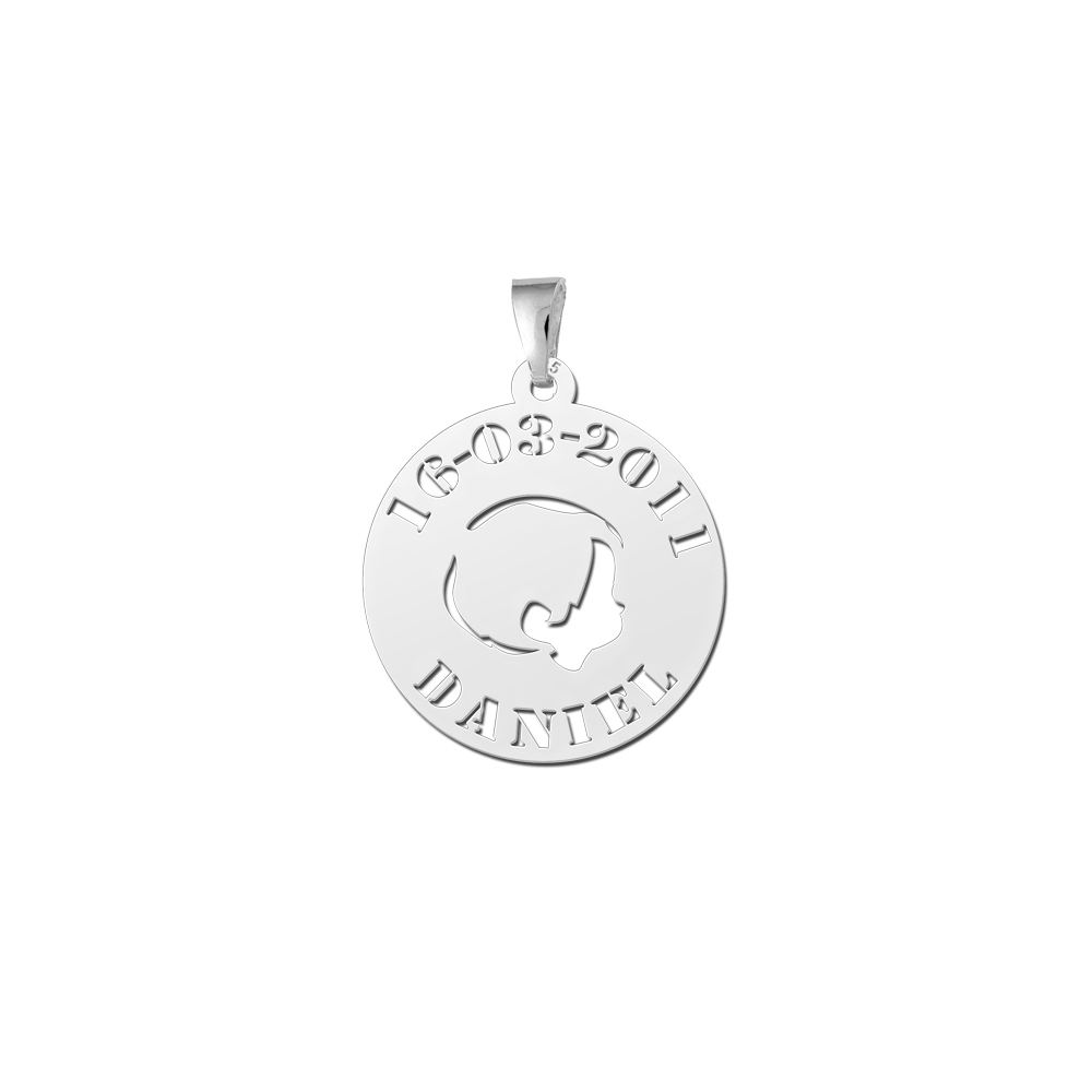 Name charm silver baby boy with name and date