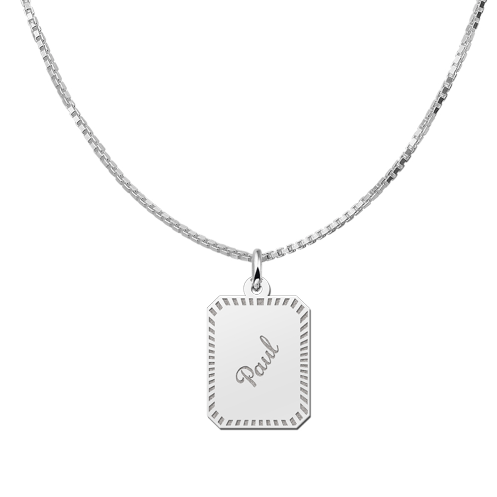 Silver engraved rectangle nametag design
