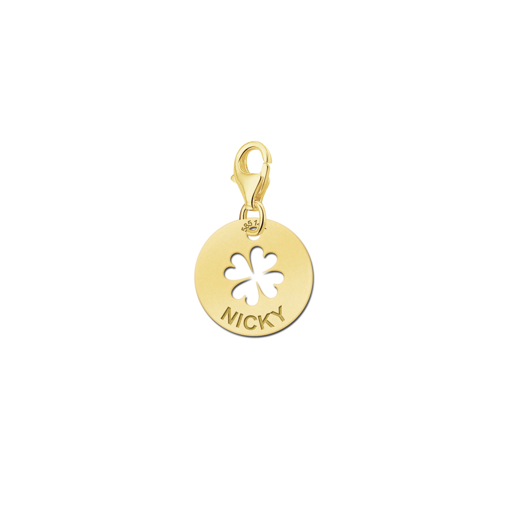 Gold four leaf clover name charm