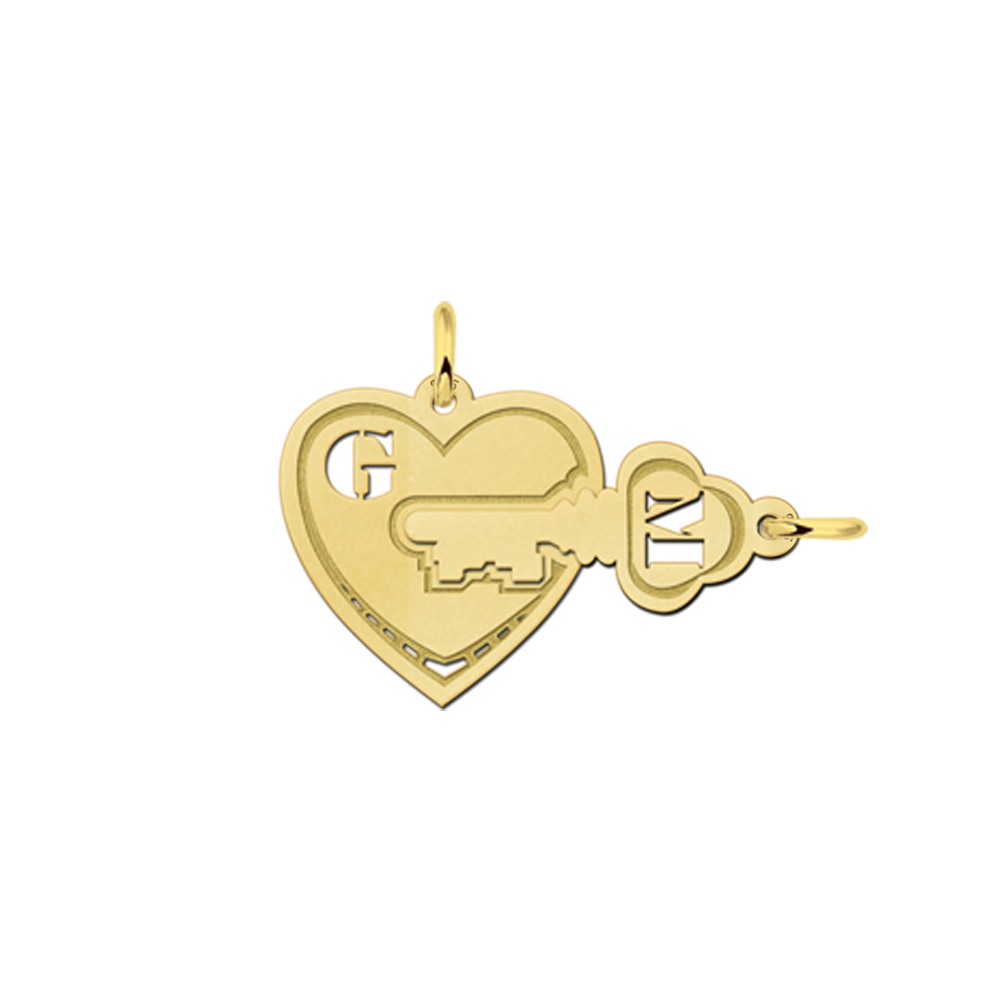 Gold plated heart with key breakable pendant with initials