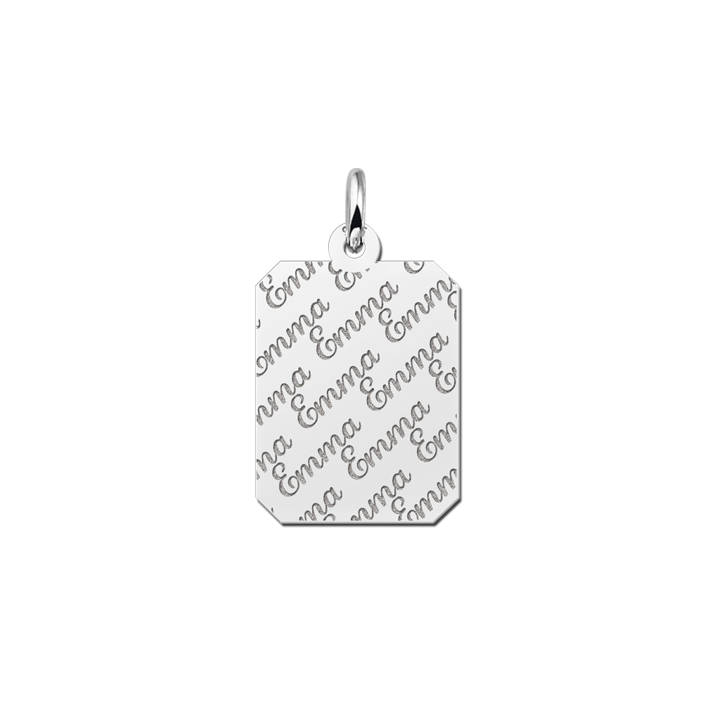 Silver rectangle nametag repeat engraving