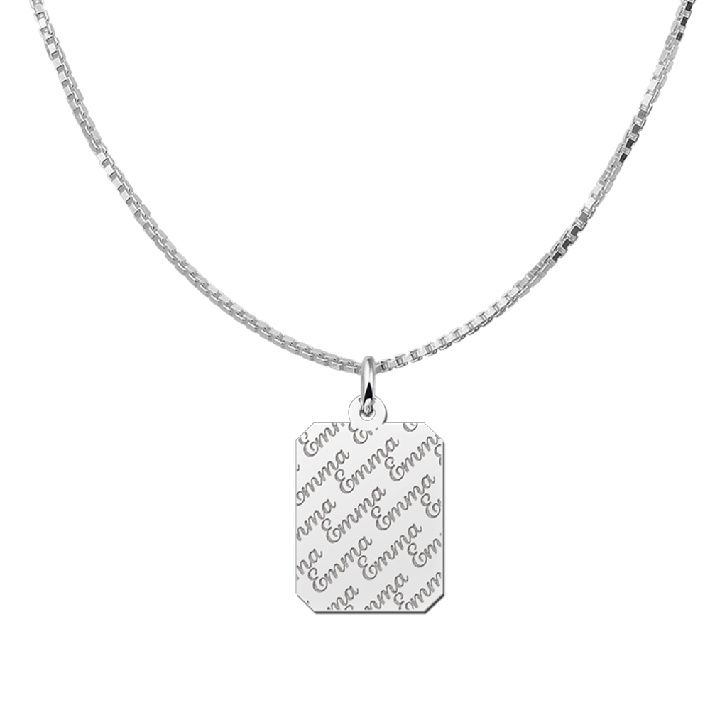 Silver rectangle nametag repeat engraving