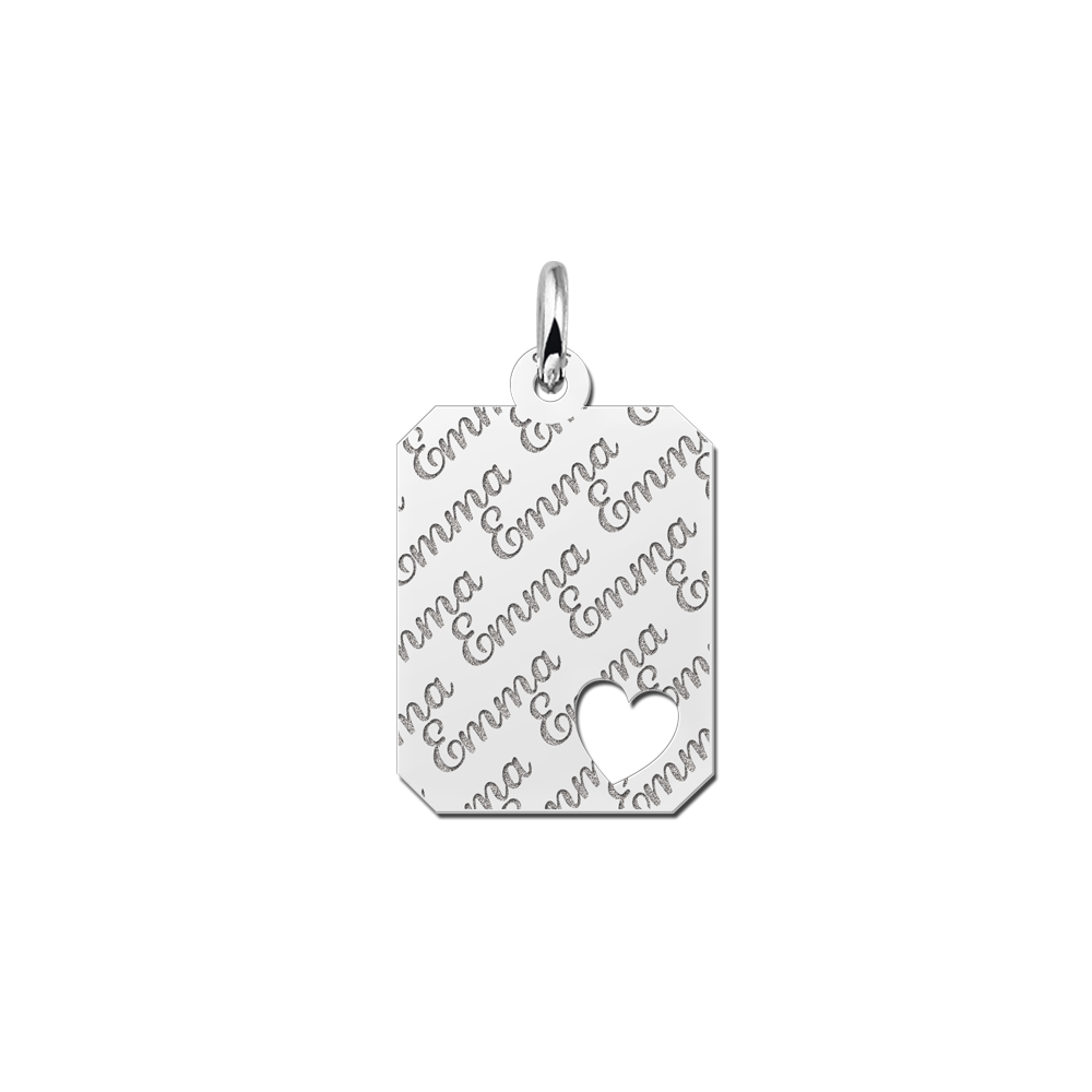 Silver rectangle nametag repeat engraving heart