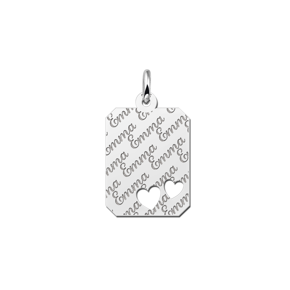 Silver rectangle nametag repeat engraving hearts