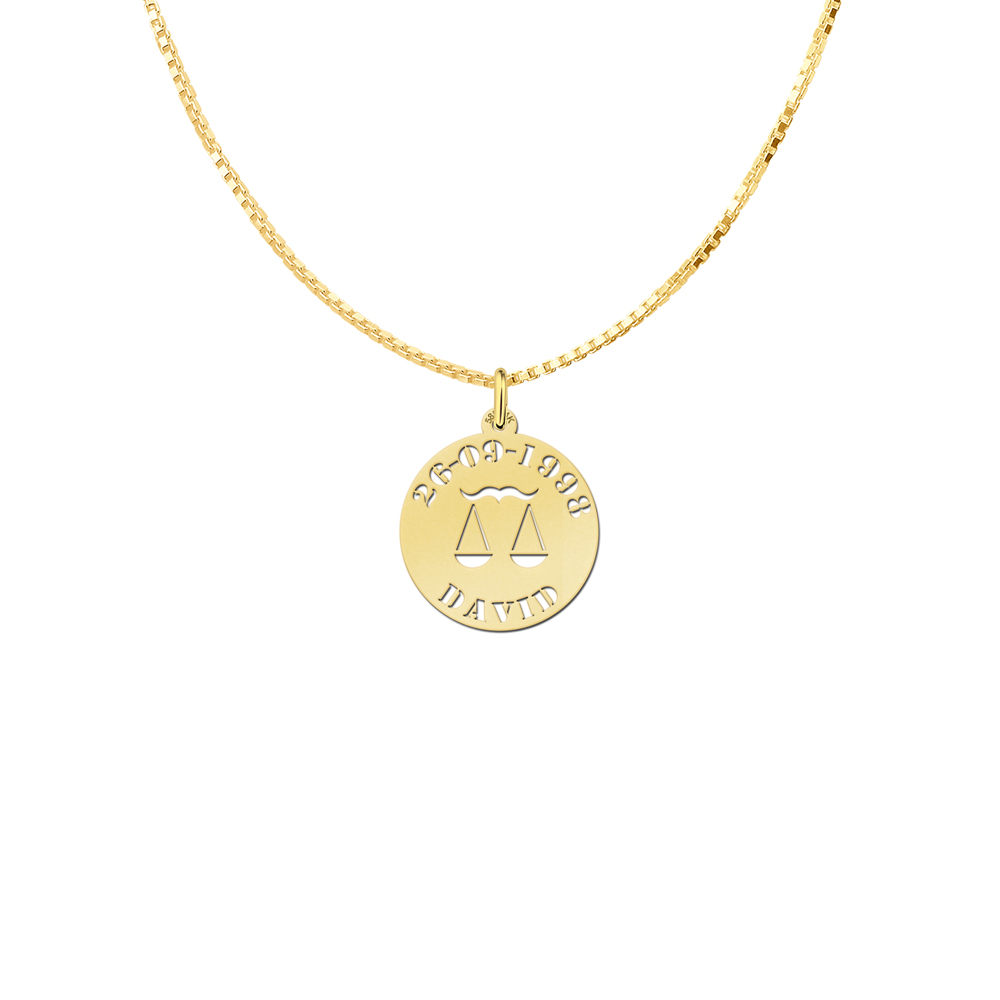 Golden zodiac round namependant Libra
