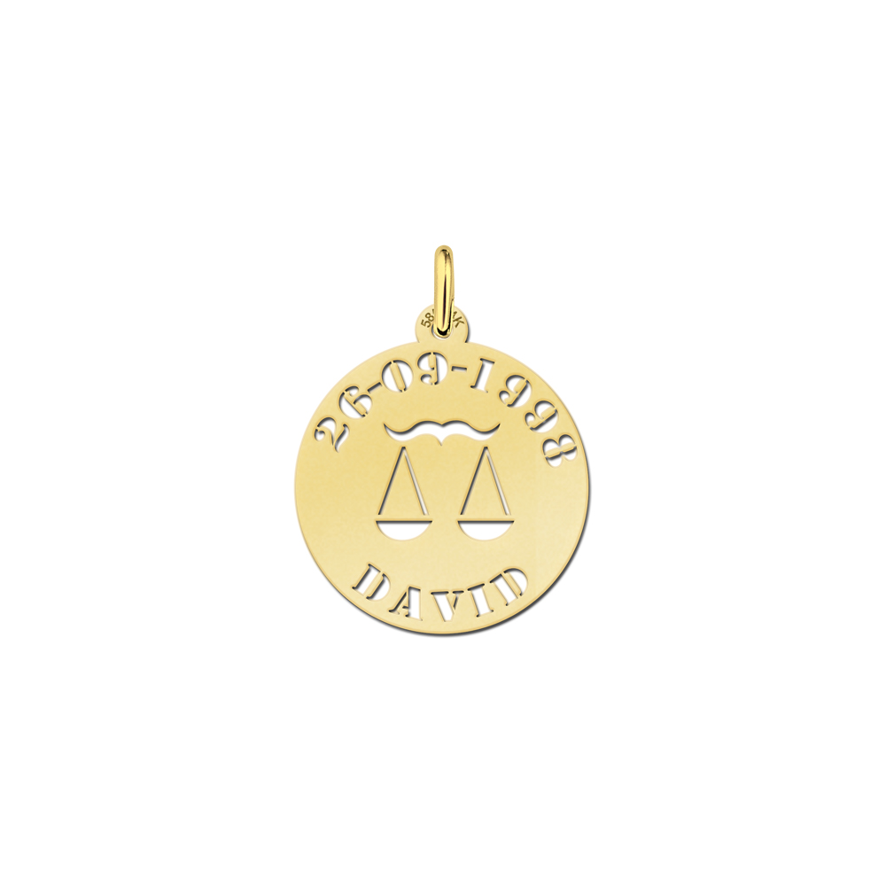 Golden zodiac round namependant Libra