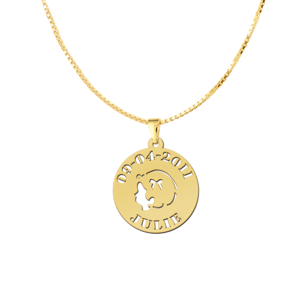 Gold Plated Girl Pendant with Name and Date
