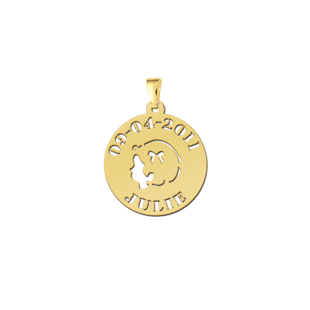 Gold Plated Girl Pendant with Name and Date