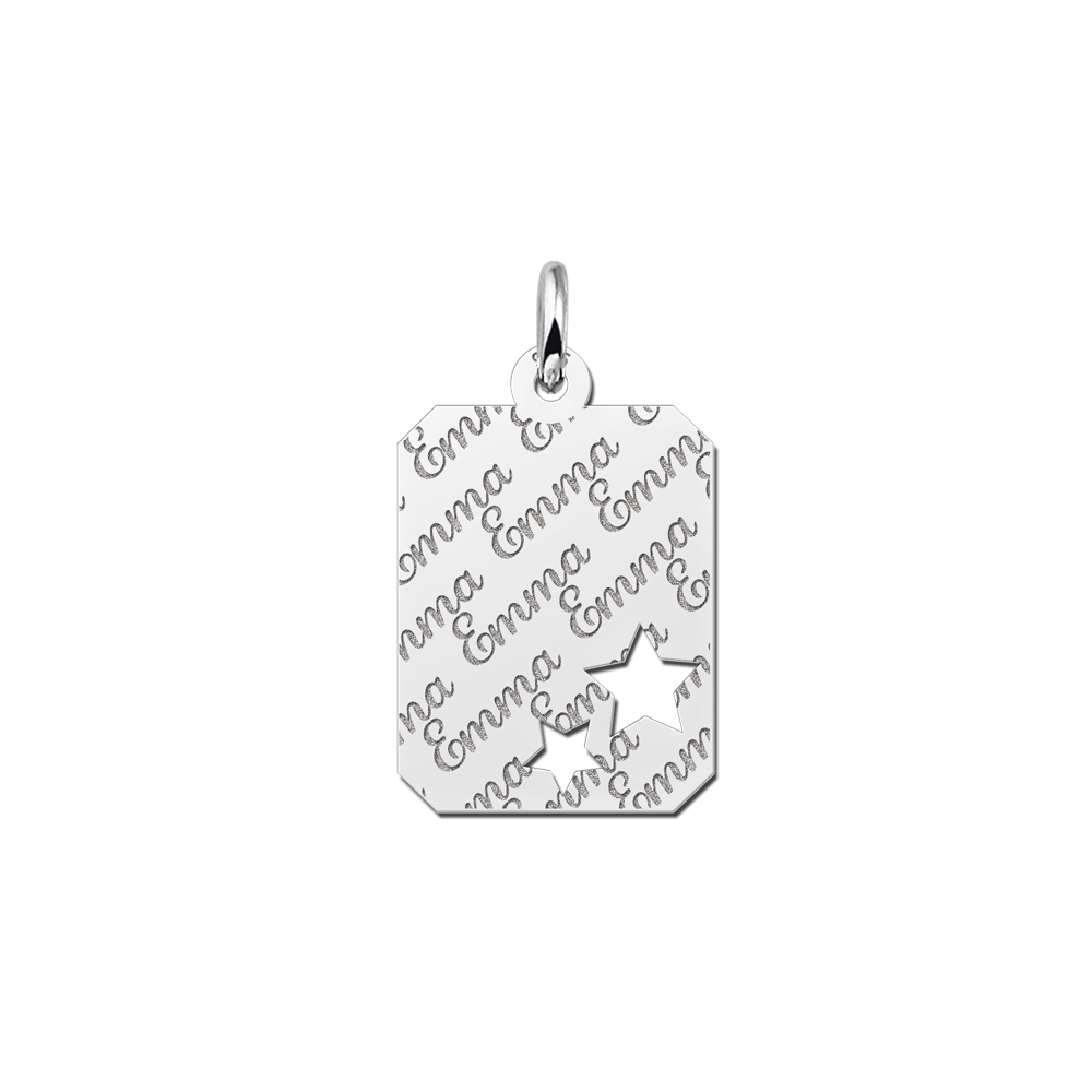 Silver rectangle nametag repeat engraving stars