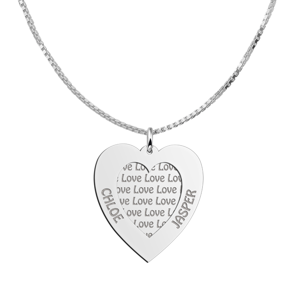 Silver namependant family heart