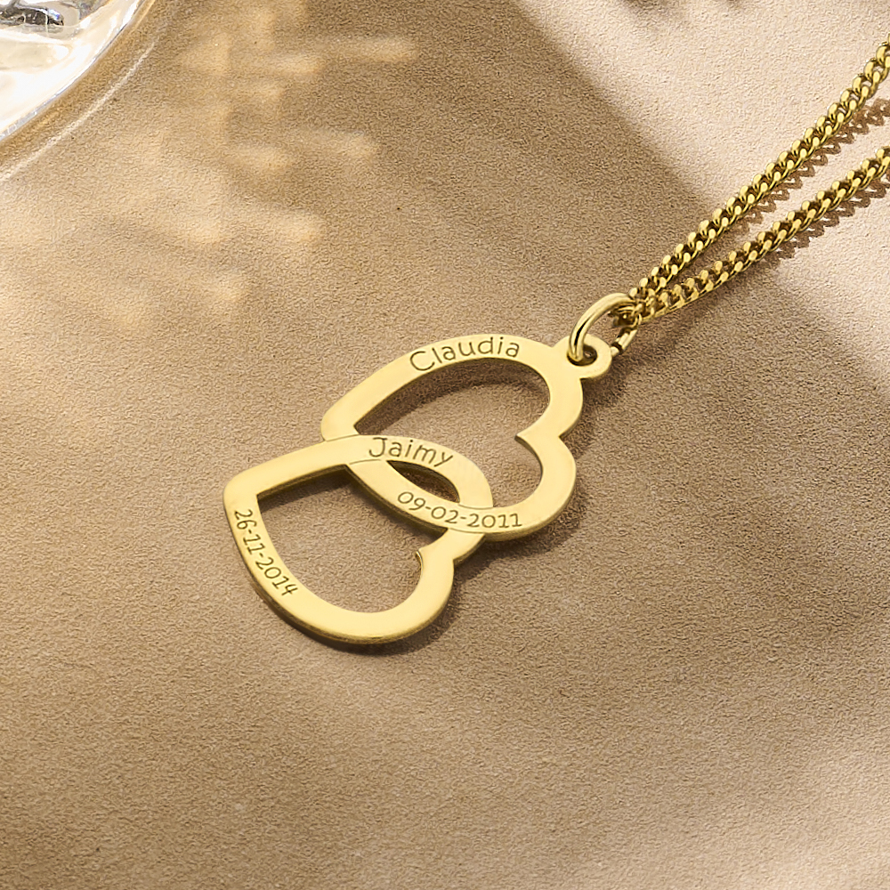 Golden engraved pendant two hearts