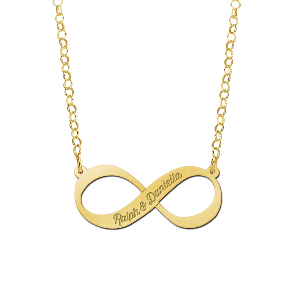 Gold infinity necklace with two engraved names Gold infinity necklace with two engraved names