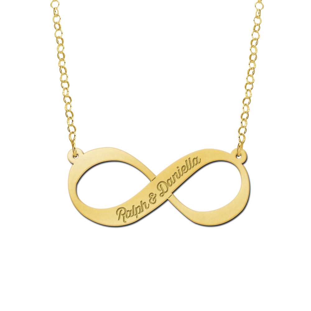 Gold infinity necklace with two engraved names Gold infinity necklace with two engraved names