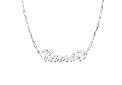 Silver name necklace Carrie style Zirkon