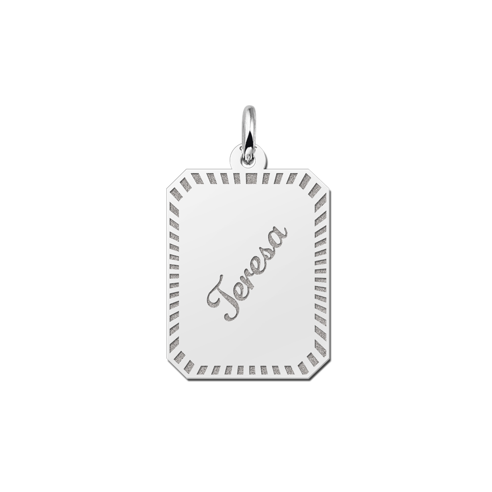 Silver engraved rectangle16 nametag design