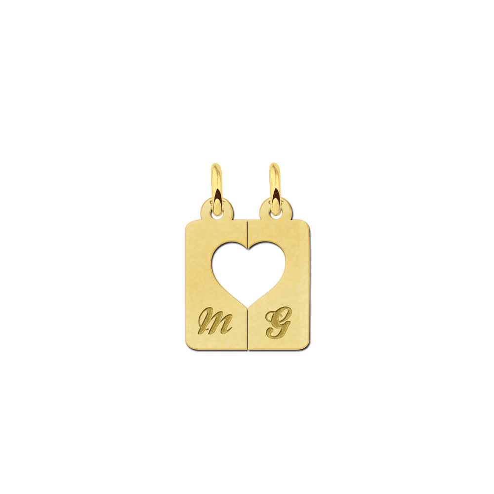 Gold plated breakable heart pendants with initials