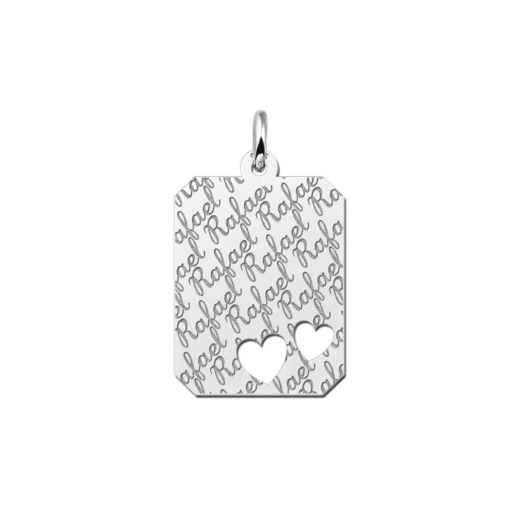 Silver rectangle16 nametag repeat engraving hearts