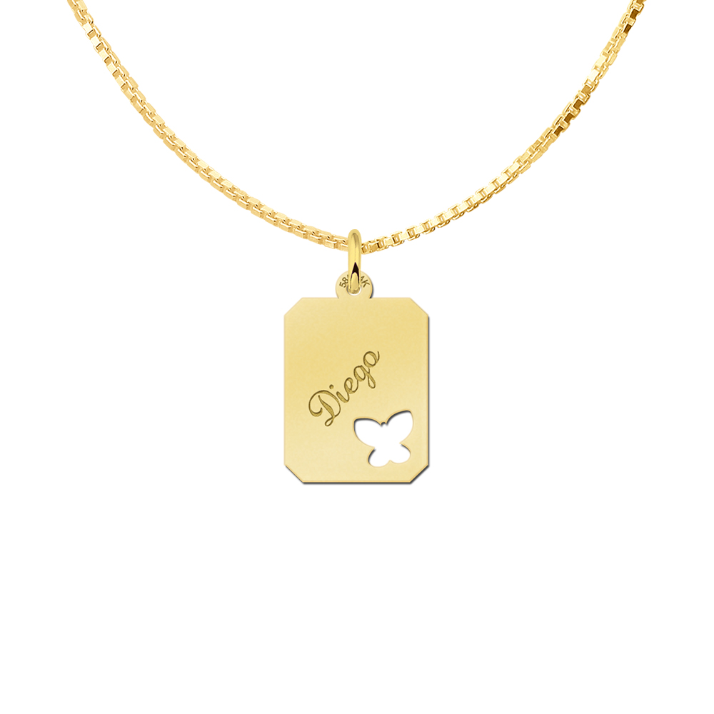 Silver engraved kids rectangle nametag butterfly