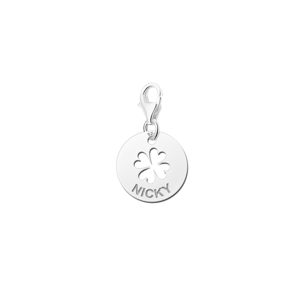 Name charm silver, four-leave clover