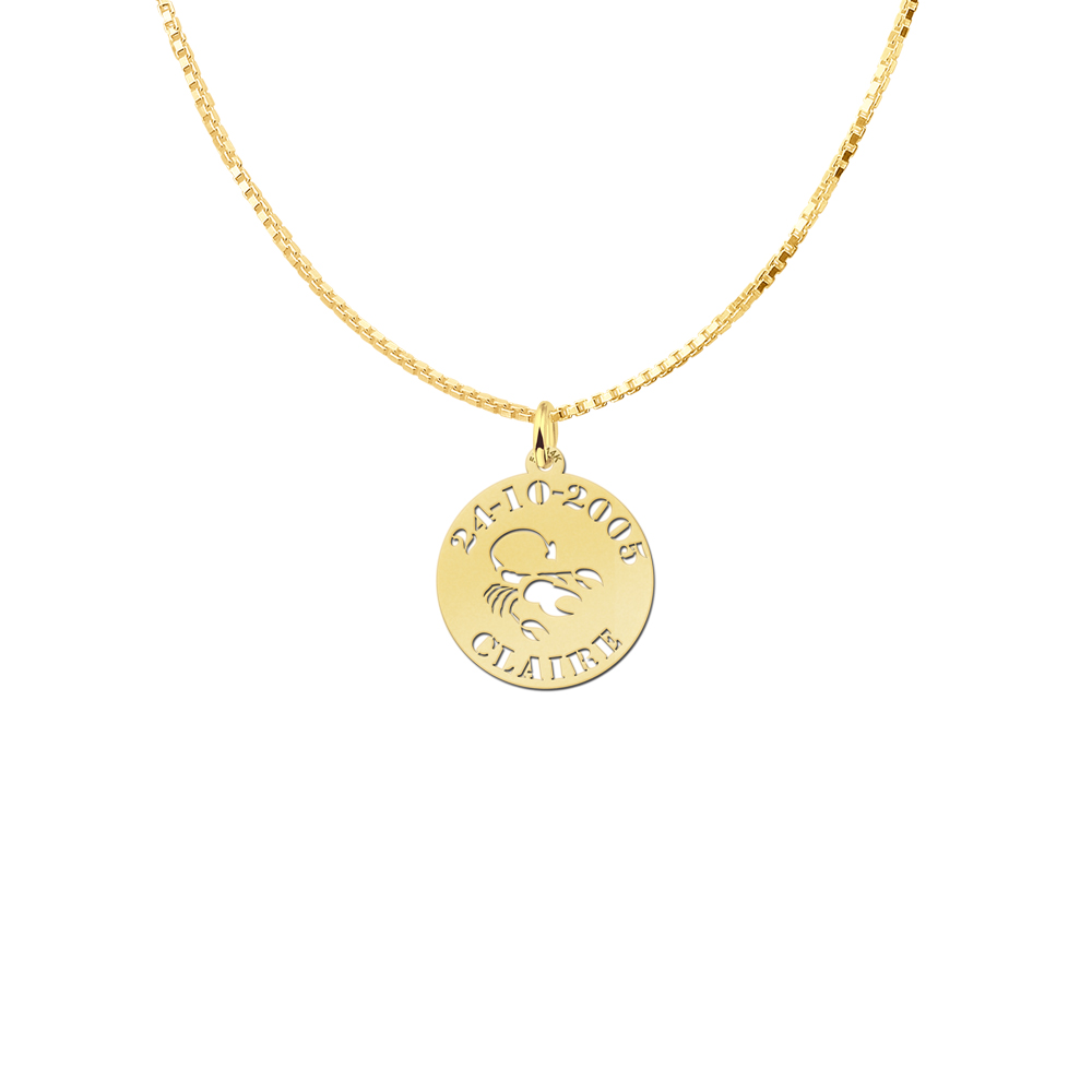 Golden zodiac round namependant Scorpio