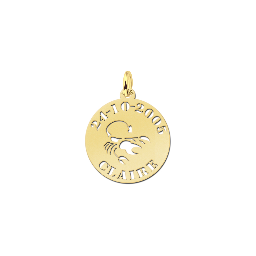 Golden zodiac round namependant Scorpio