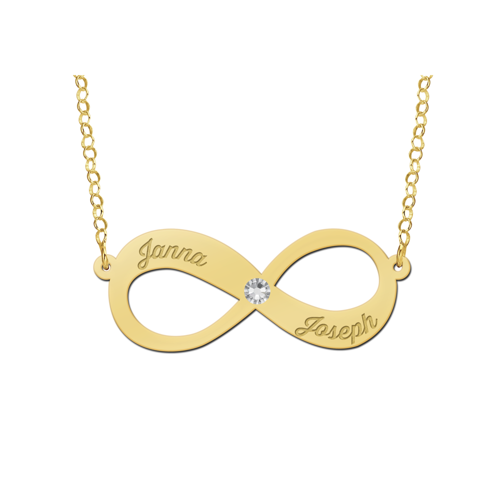 Gold Infinity Necklace With Two Names And Zirconia