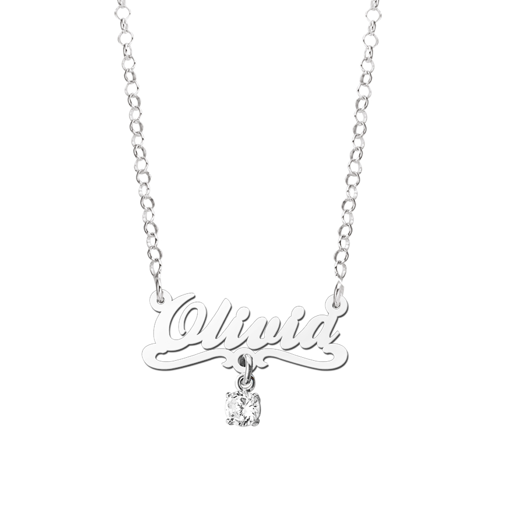 Silver child’s name necklace, model Olivia white