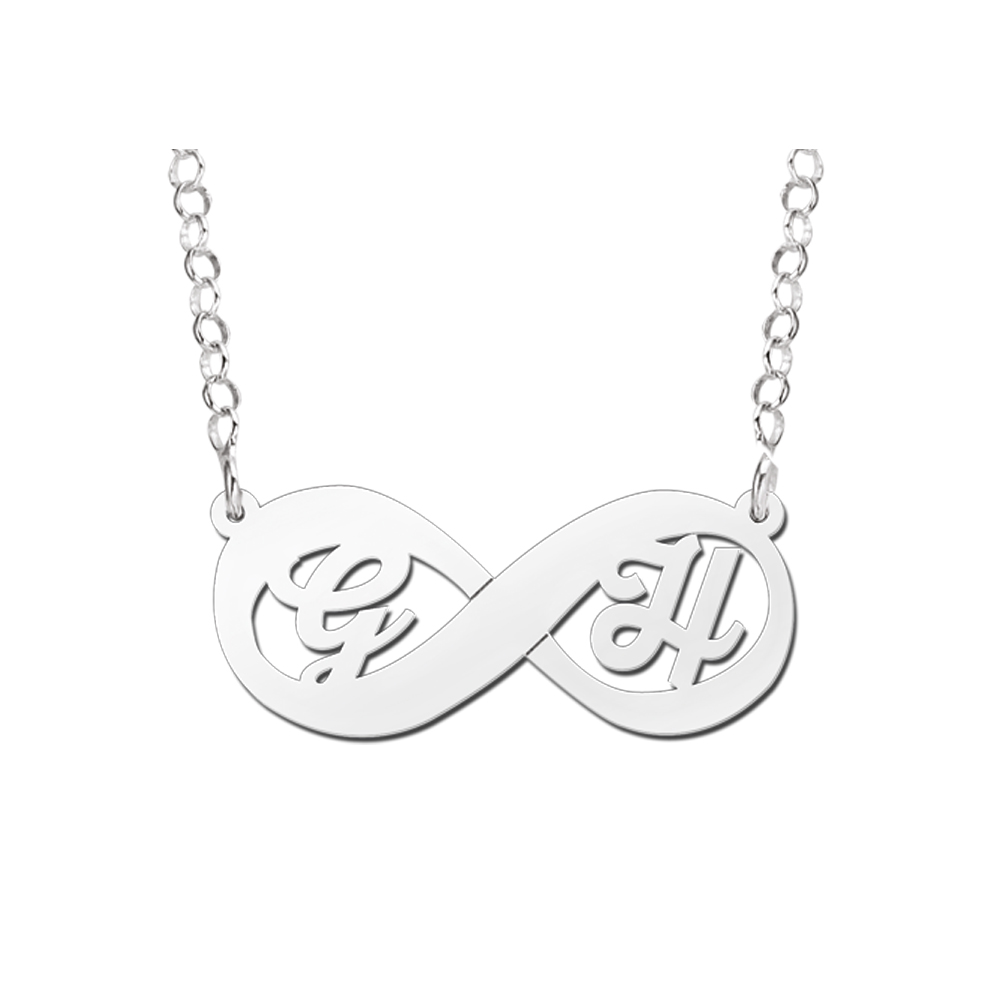 Silver infinity necklace with initials