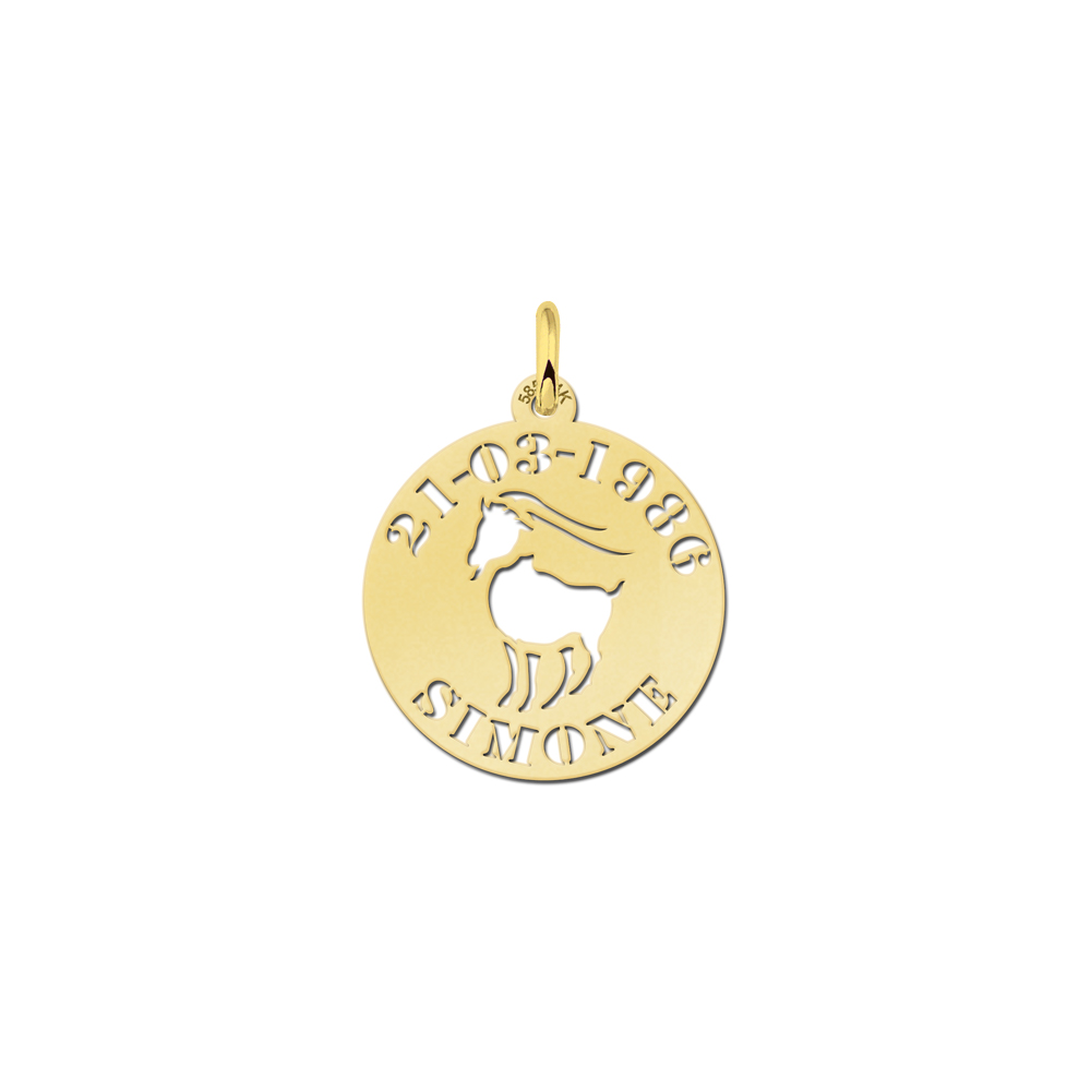 Golden zodiac round namependant Capricorn